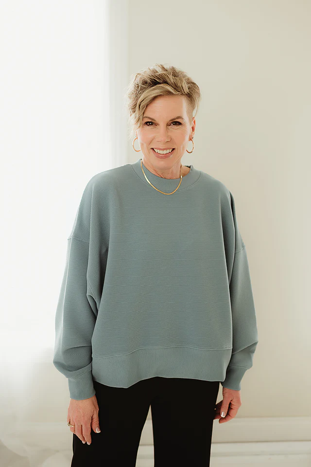 Blue Grey Ribbed Ease Pullover
