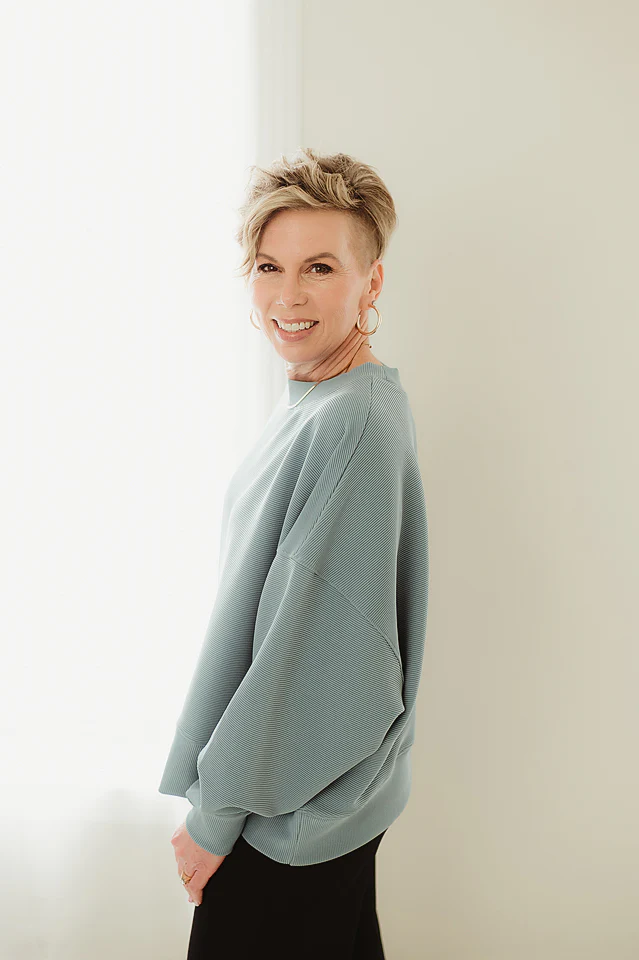 Blue Grey Ribbed Ease Pullover - Image 3