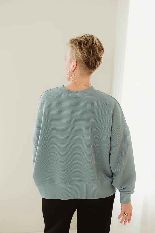 Blue Grey Ribbed Ease Pullover - Image 4