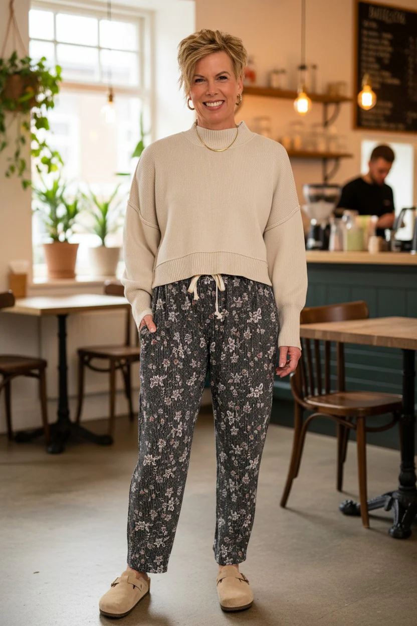 Ribbed Floral Pants