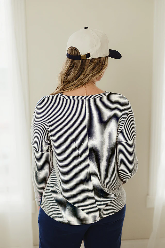 Light Navy Ribbed Striped Oversized Top - Image 3
