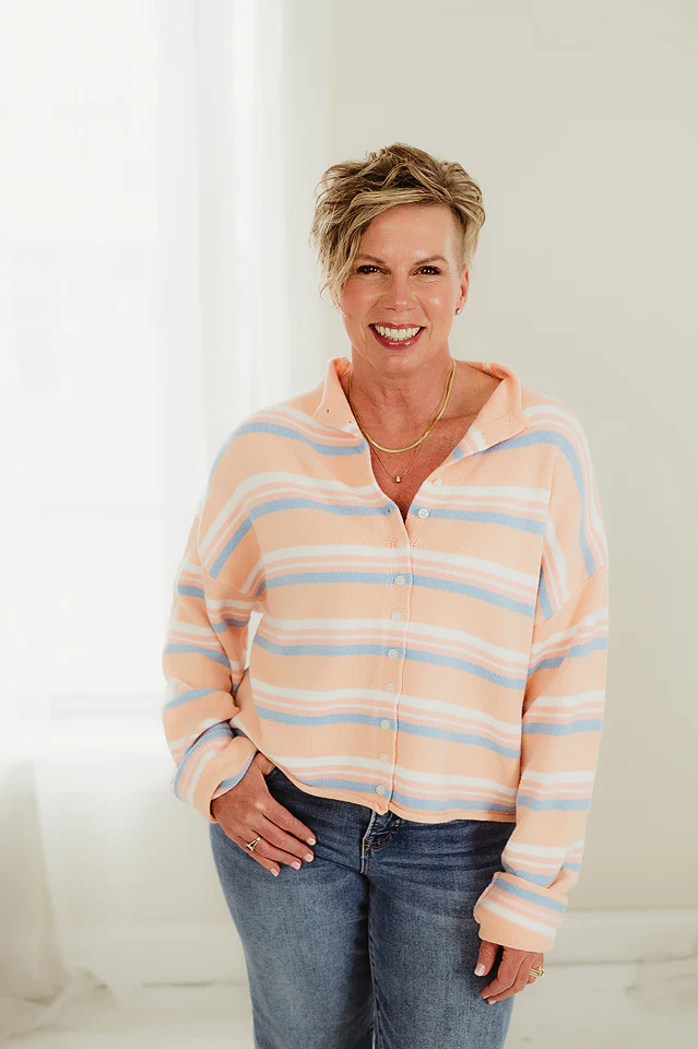 Peach Elise Button Cardi