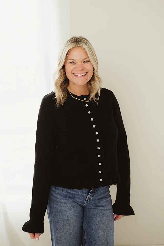 Black Ruffle Wave Cardigan