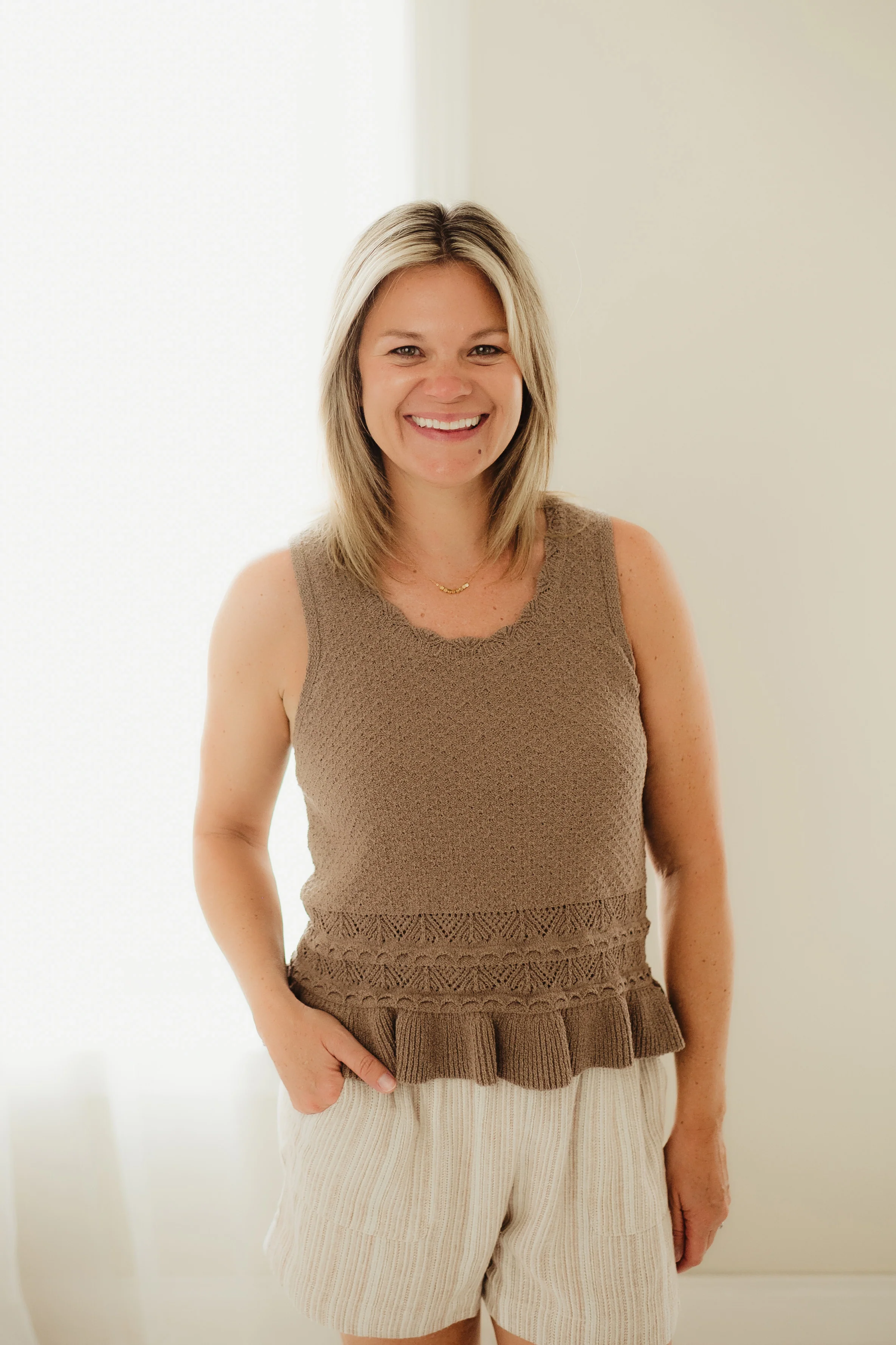 Mocha Crochet Ruffle Tank