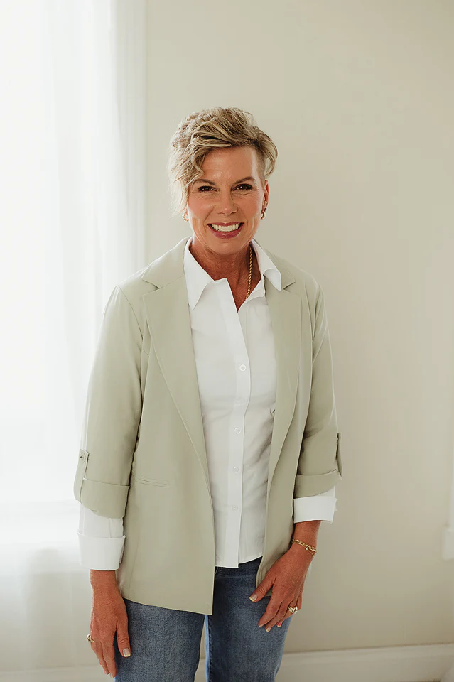 Sage Buttoned Cuff Blazer
