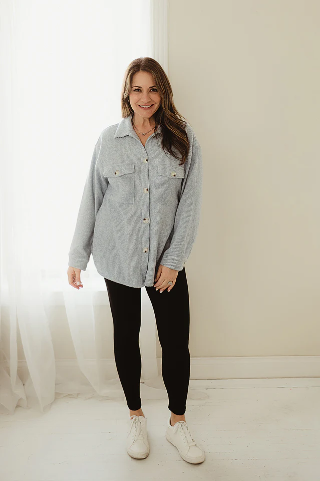 Blue Brushed Waffle Shacket - Image 2