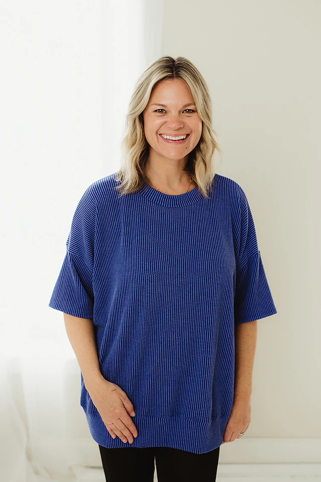 Royal Blue Wave Rib Oversized Pullover