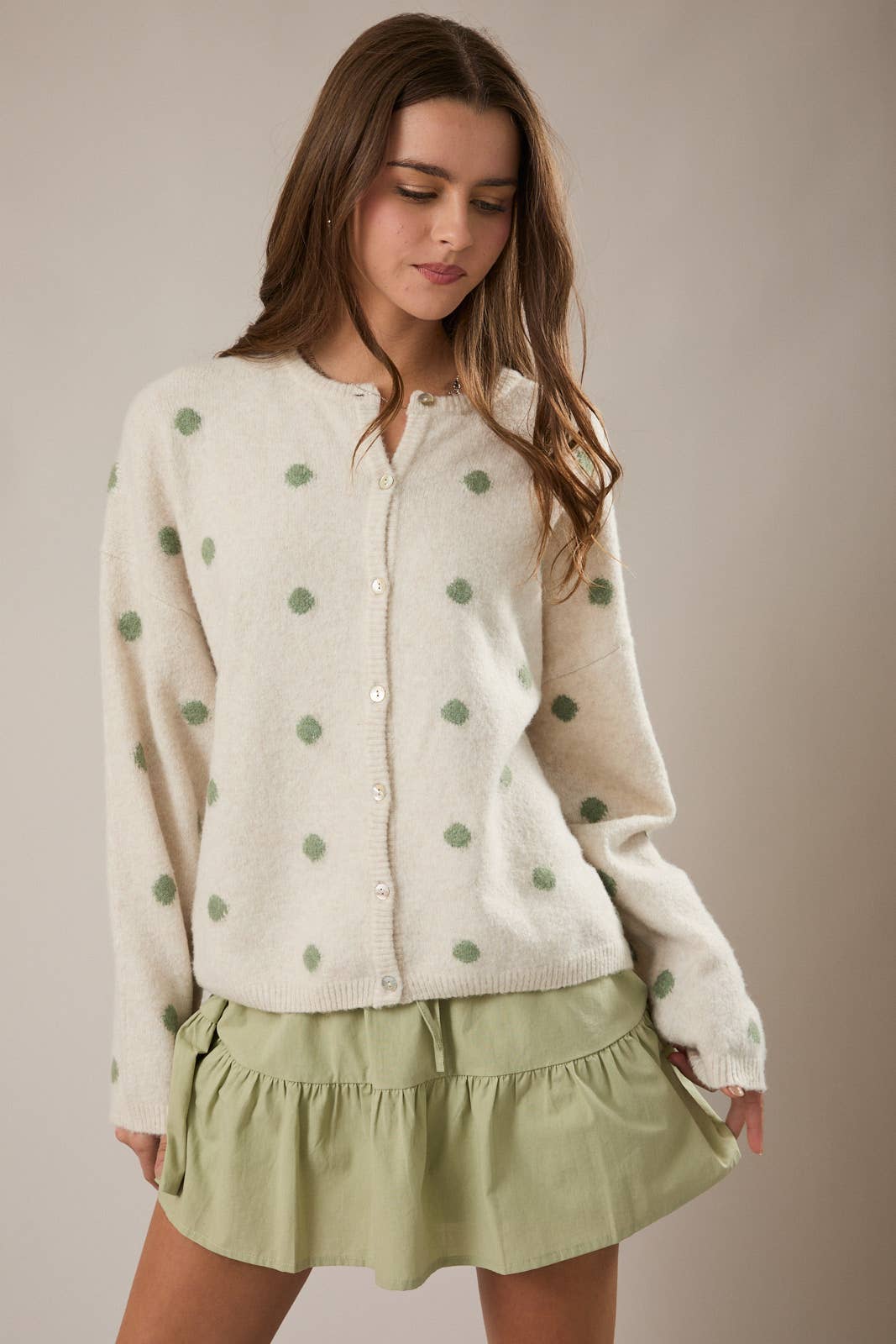 Ivory & Sage Polka Dot Cardigan