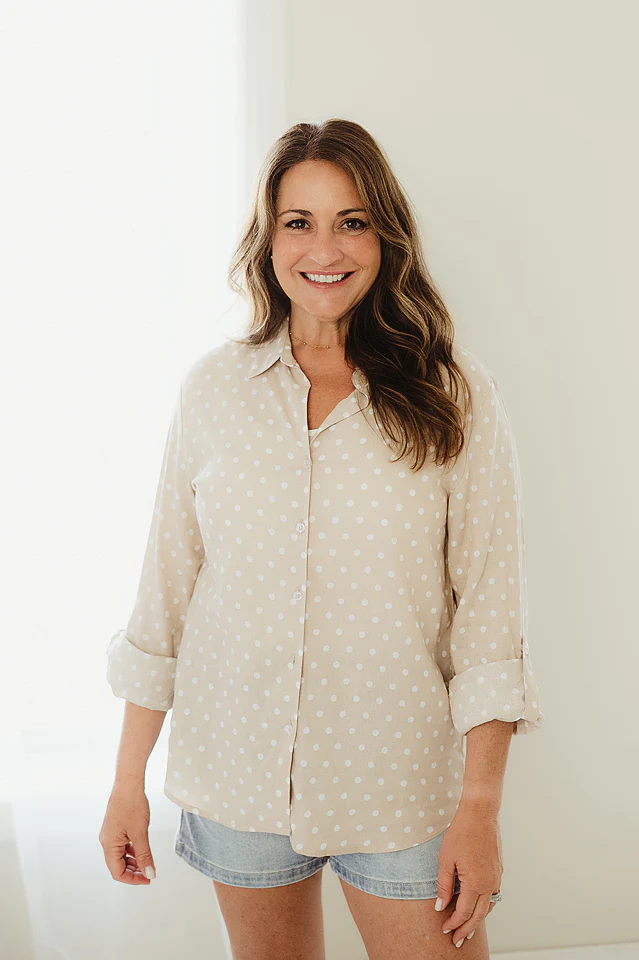Sand Polka Dot Button Down
