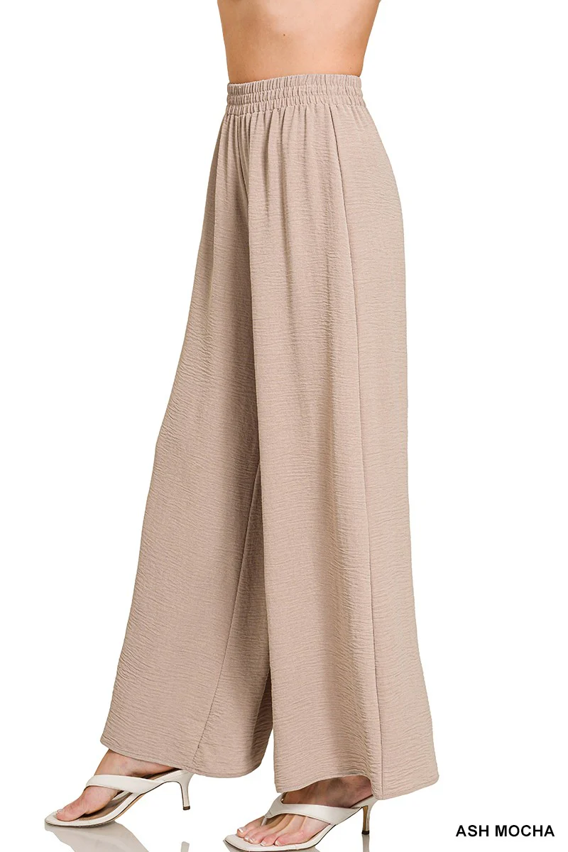 Ash Mocha Flowy Woven Wide Leg Pants