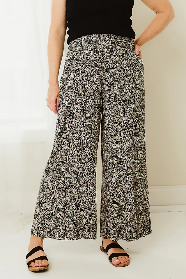 Black Smocked Boho Pants