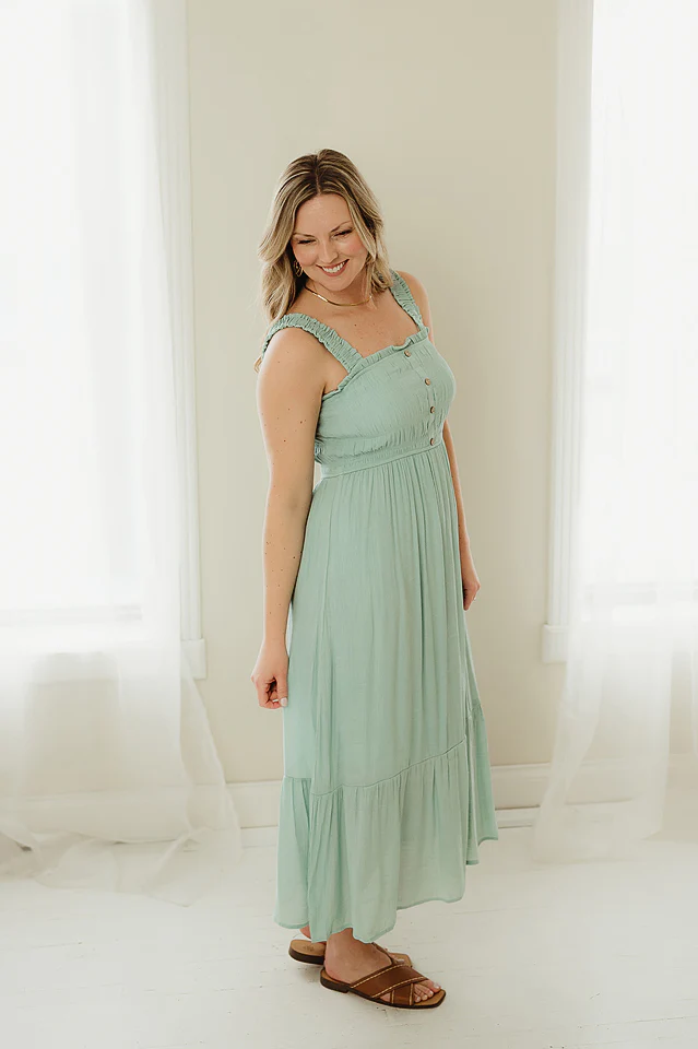 Shirred Button Midi Dress - Image 2