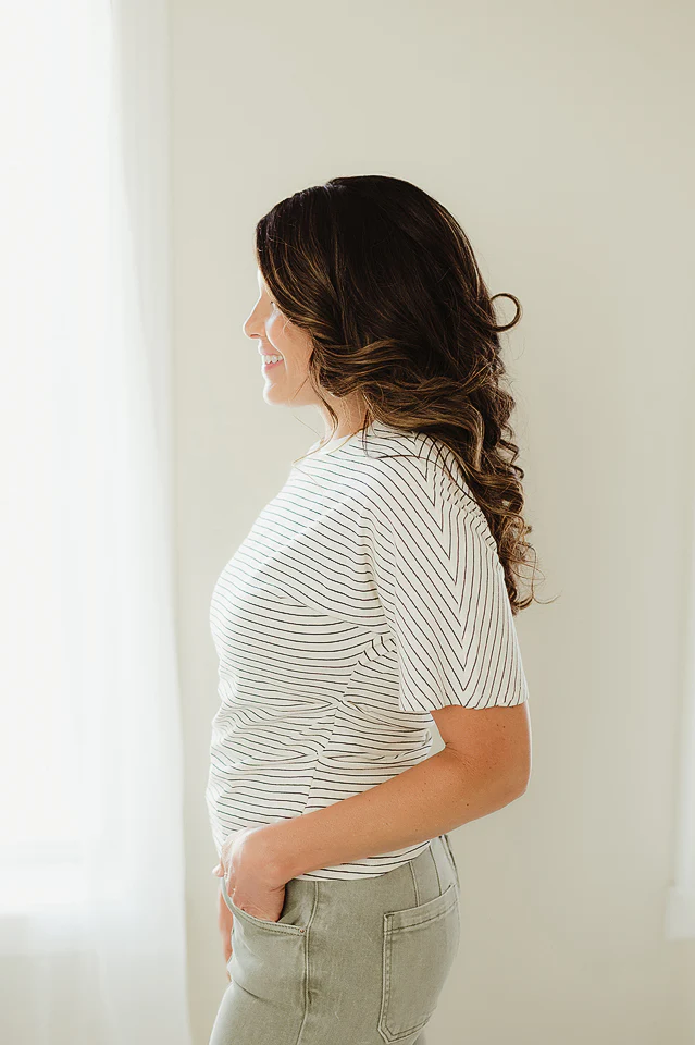 Taupe & Black Easy Peasy Stripe Tee - Image 3