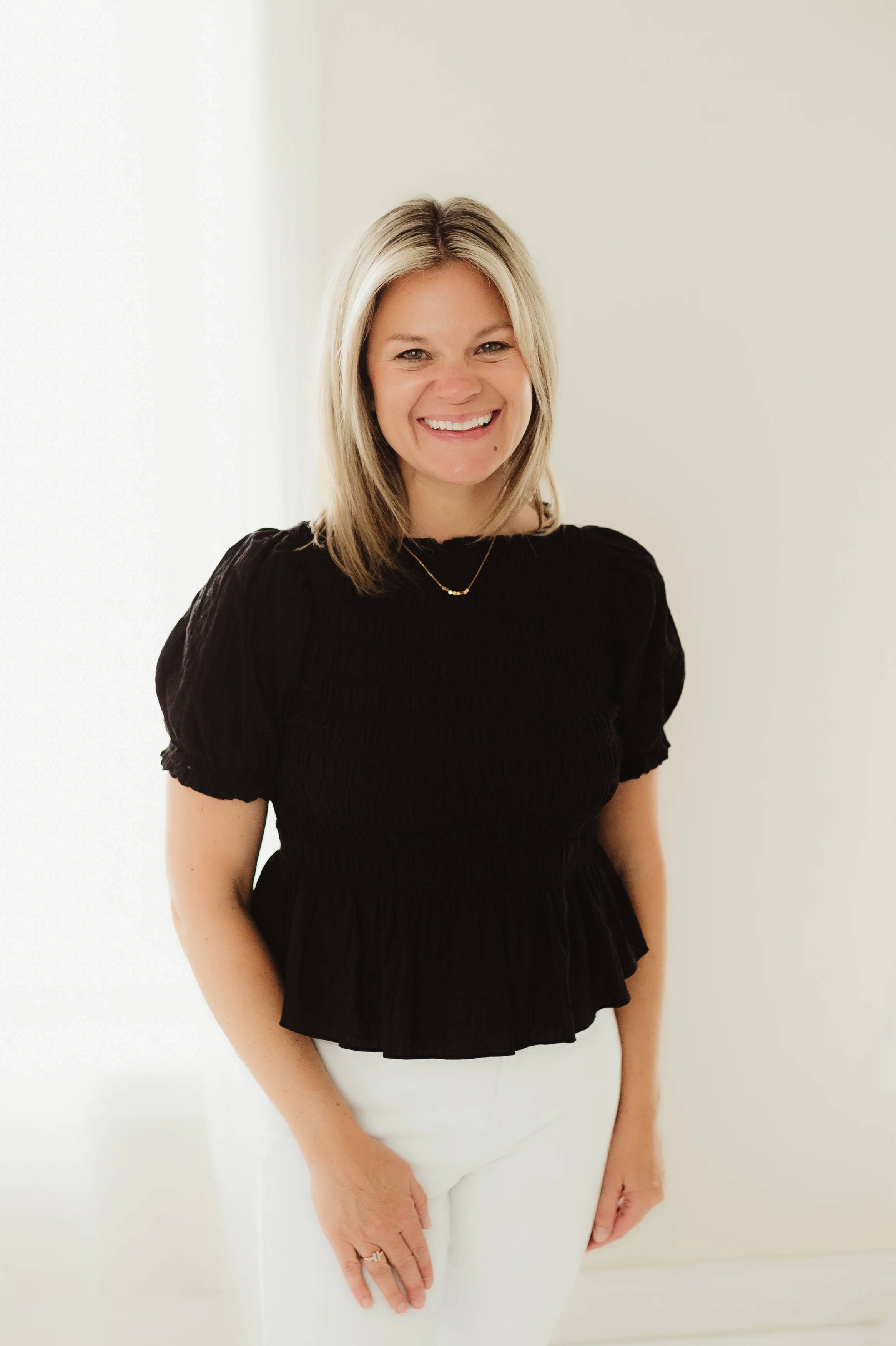 Black Puff Sleeve Peplum