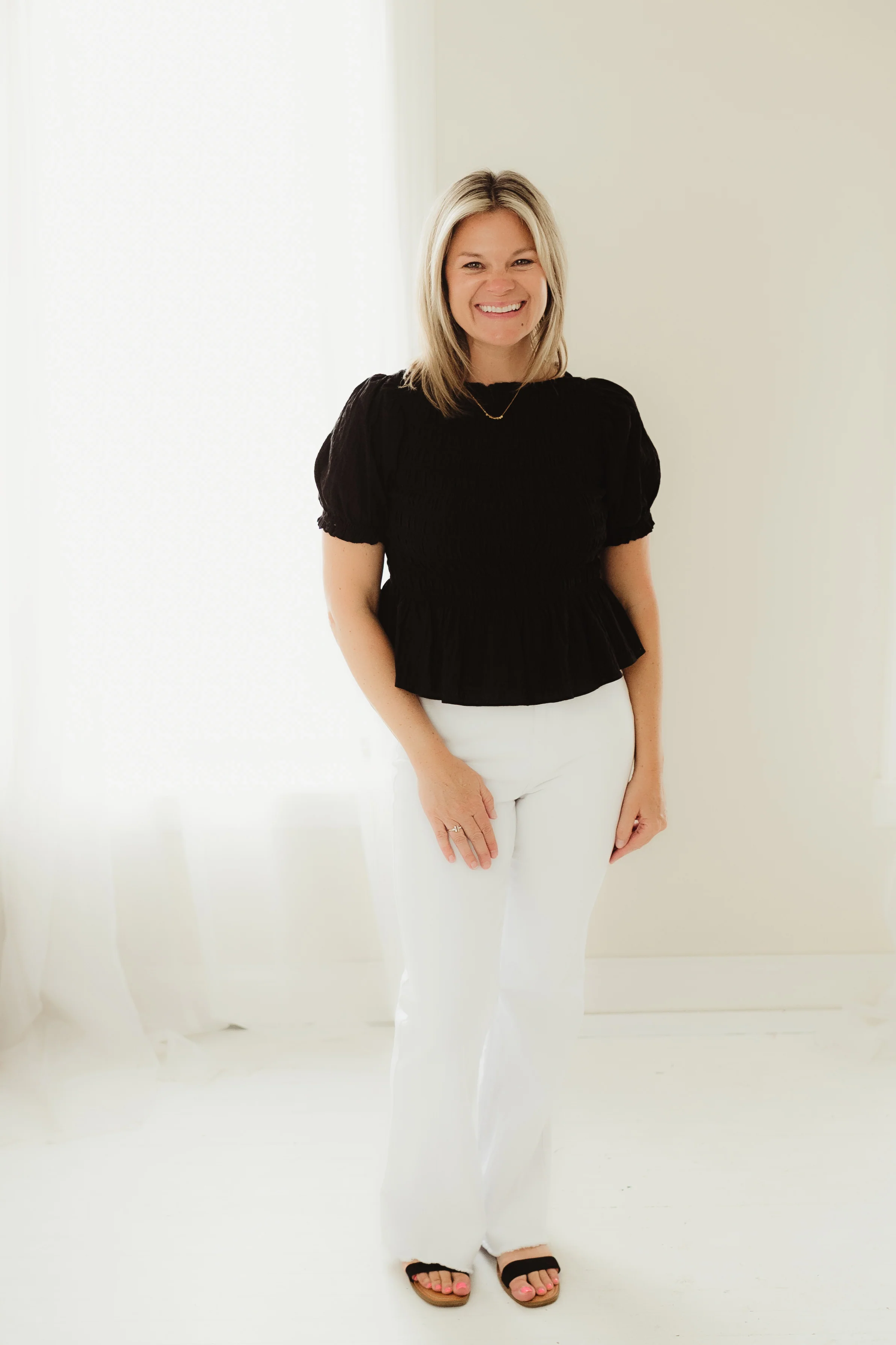 Black Puff Sleeve Peplum - Image 2