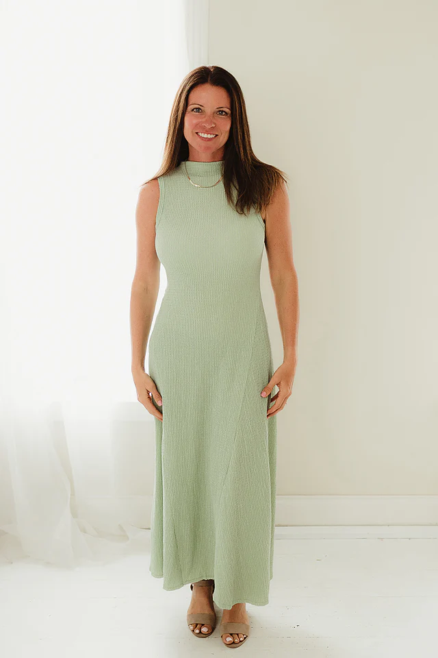 Sage Sleeveless High Neck Dress