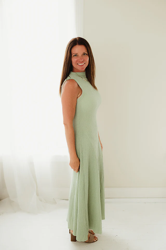 Sage Sleeveless High Neck Dress - Image 2