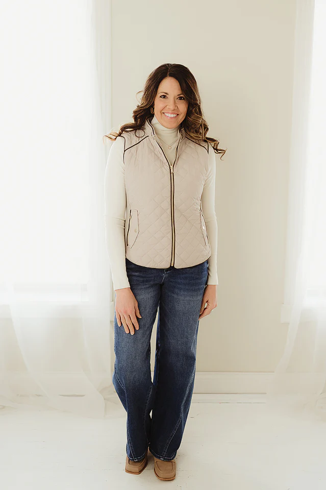 Pale Taupe Stitch Quilted Vest - Image 2
