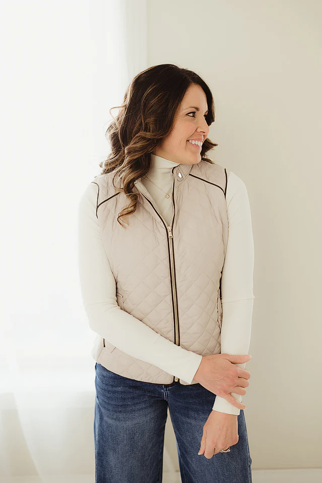 Pale Taupe Stitch Quilted Vest - Image 3