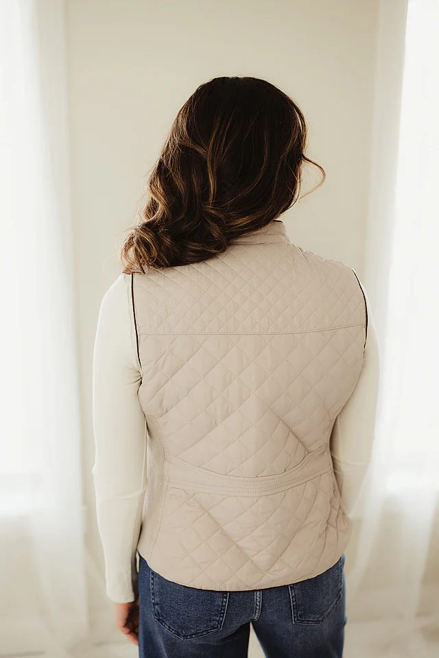 Pale Taupe Stitch Quilted Vest - Image 5