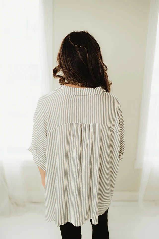 Mocha Stripe Coastal Button Up - Image 4