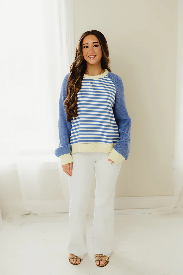Blue & White Hybrid Stripe Knit - Image 2