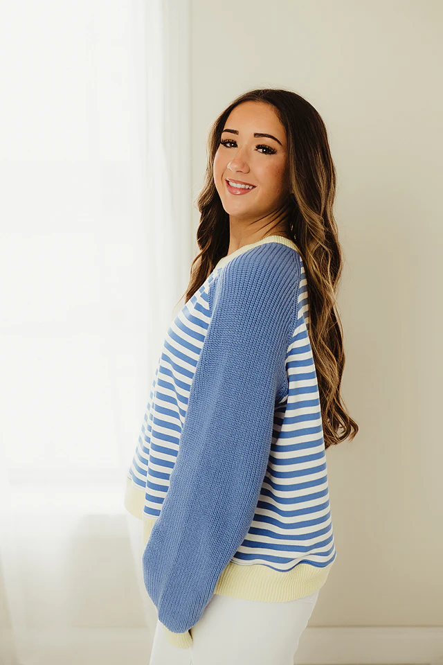 Blue & White Hybrid Stripe Knit - Image 3