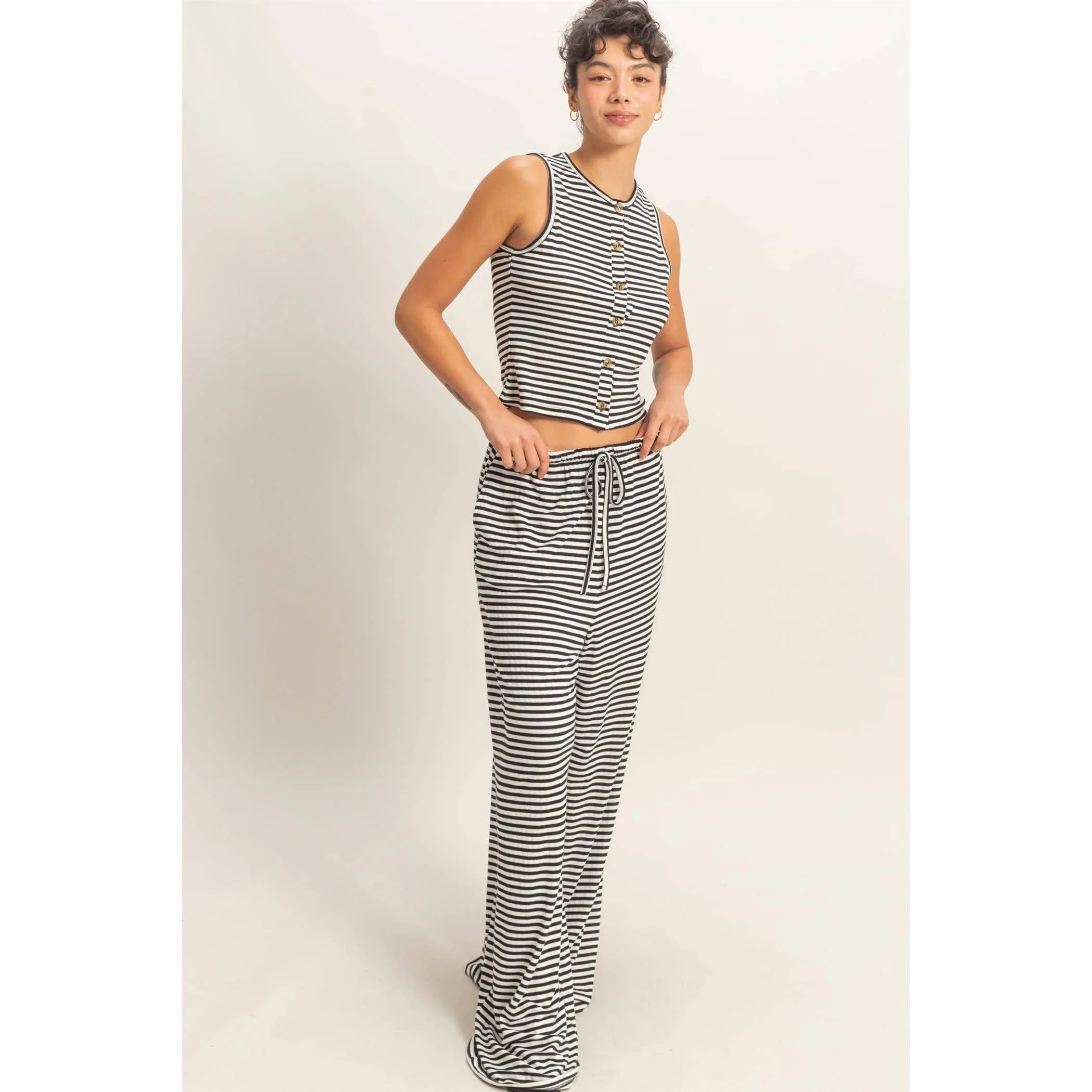 Black Striped Button Crew Tank - Image 4