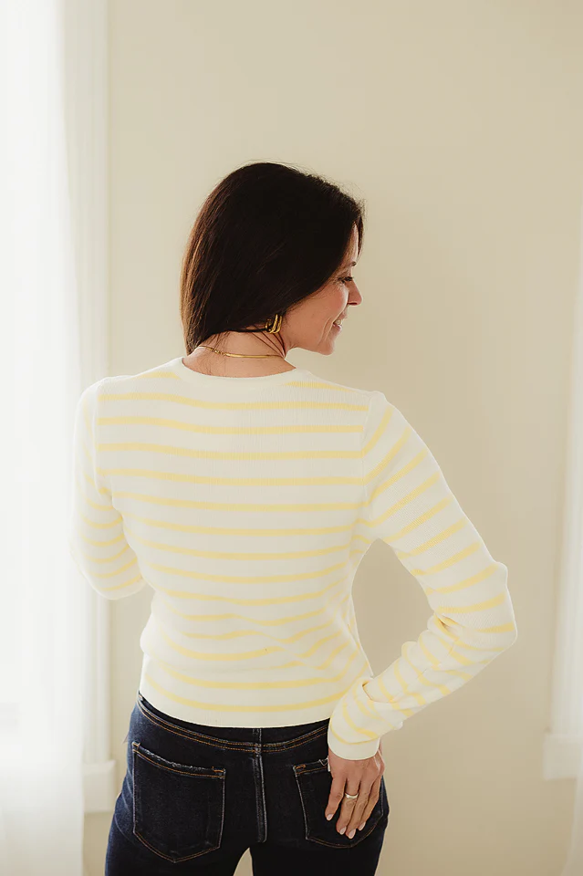 Yellow Simple Striped Cardigan - Image 4