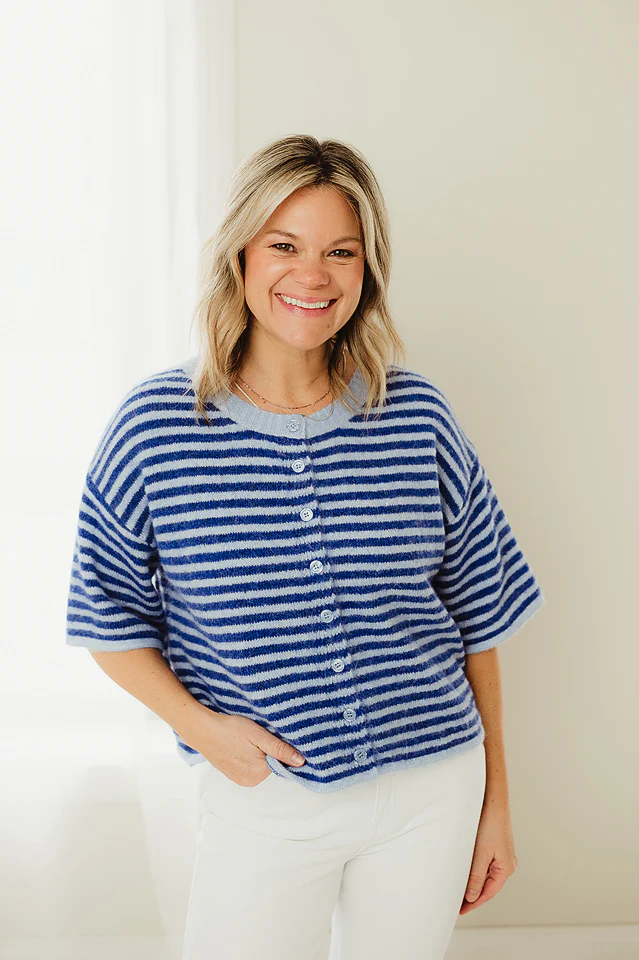 Blue Lou Button Front Crop