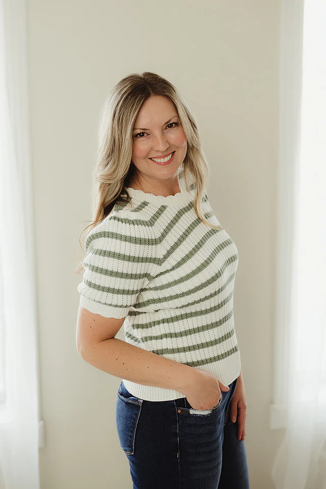 Sage Striped Scallop Top - Image 2