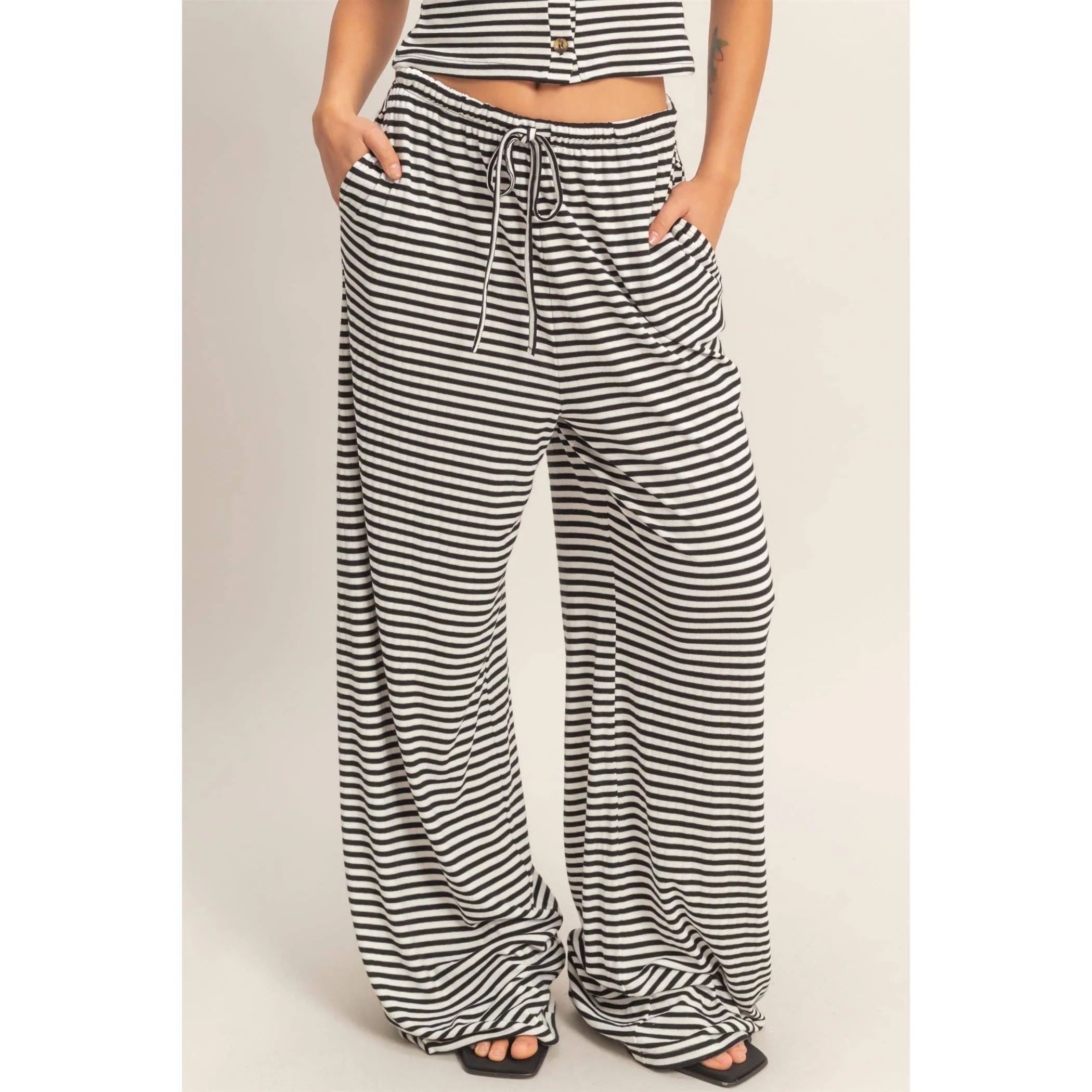Black Striped Crew Pants