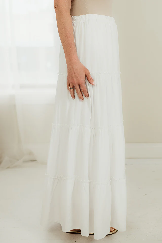 Off White Sunlit Breeze Tiered Maxi Skirt - Image 3