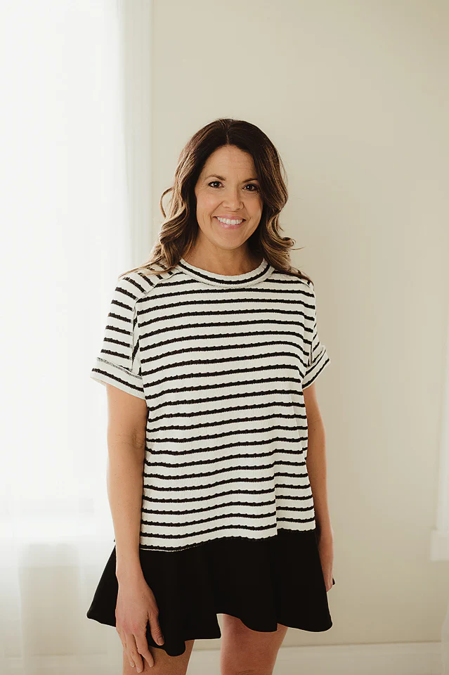 Black Textured Stripe Charm Tee