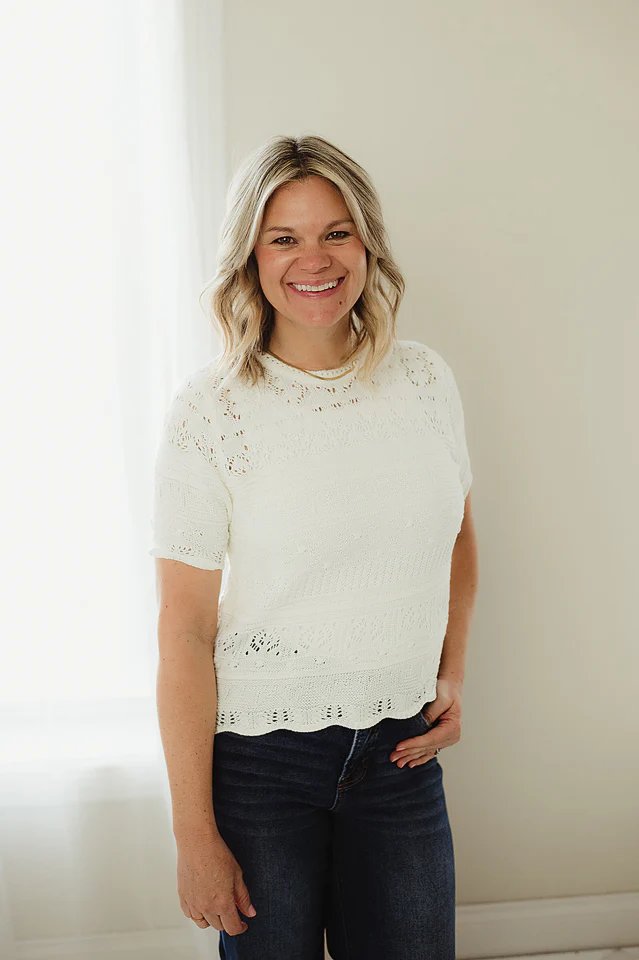 Cream Textured Pointelle Top