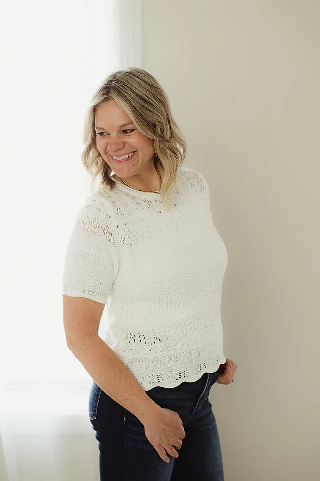 Cream Textured Pointelle Top - Image 2
