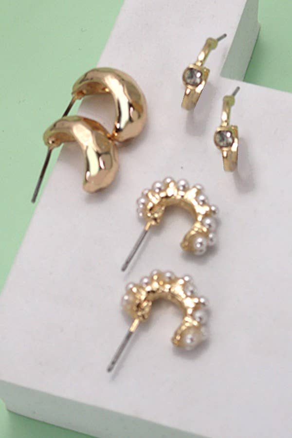 Pearl & Diamond Trio Hoops - Image 2