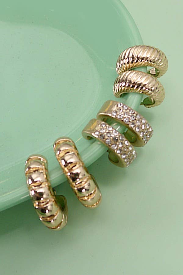 Textured Rhinestone Hoop Trio