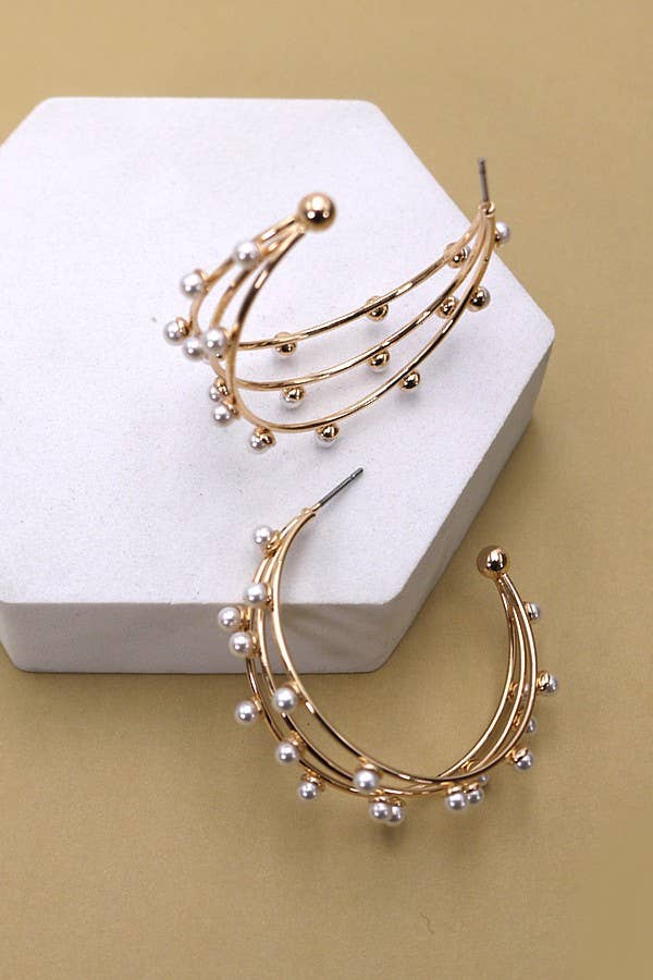 Triple Pearl Hoop Earrings - Image 2