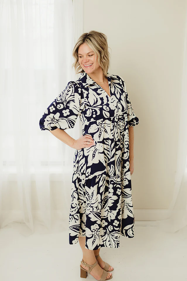 Two Tone Floral Print Dress