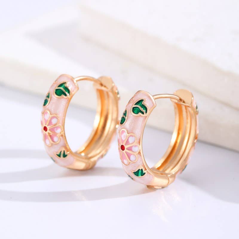 Pink Vintage Floral Hoop Earrings