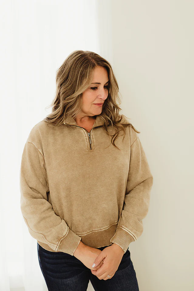 Camel Vintage Wash Collar Fleece
