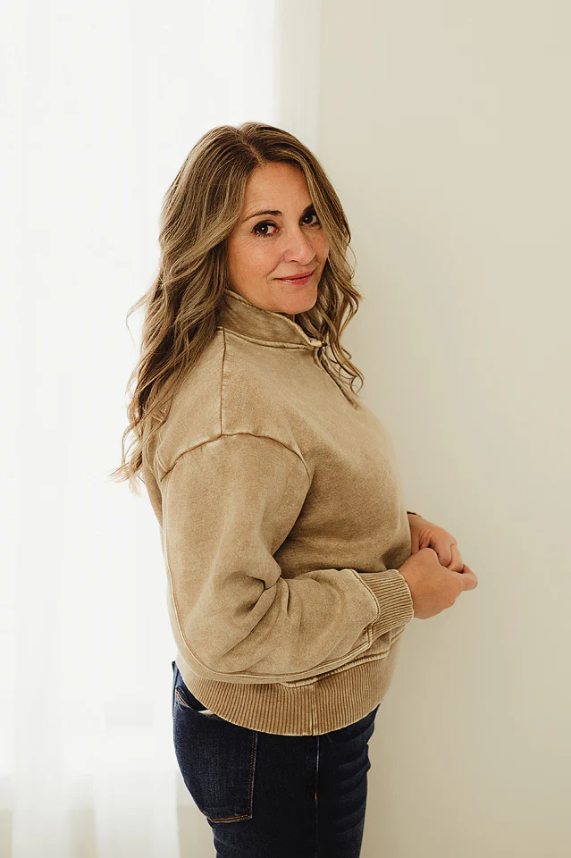 Camel Vintage Wash Collar Fleece - Image 3