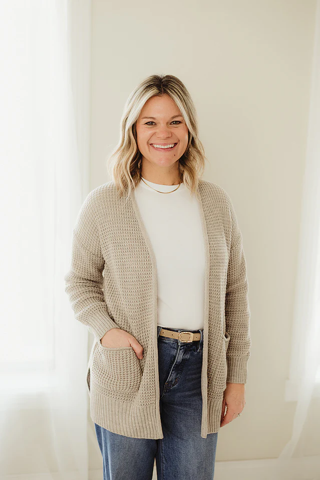 Heather Beige Waffle Open Cardigan