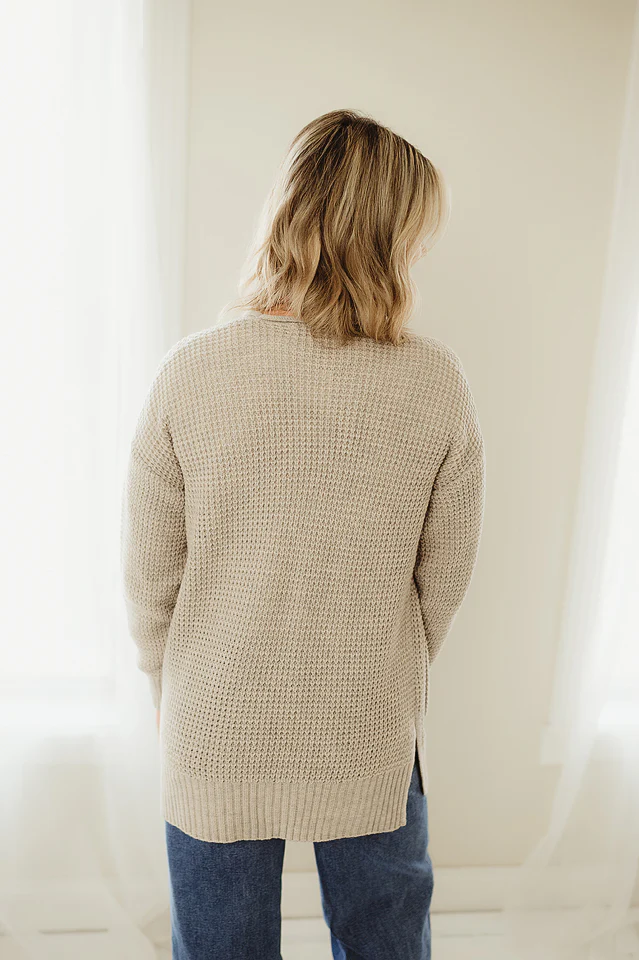 Heather Beige Waffle Open Cardigan - Image 3