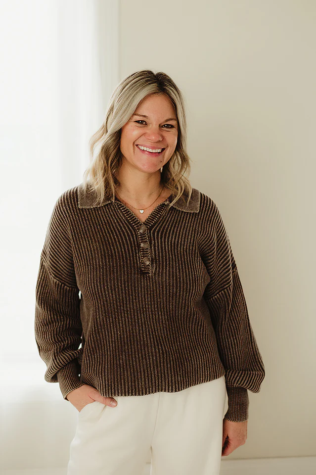 Washed Henley Collared Sweater