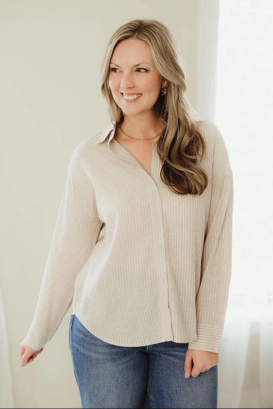 Khaki Classic Buttoned Stripe Shirt