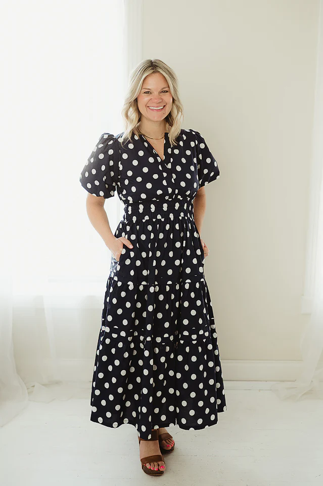 Navy Polka Dot Charm Dress