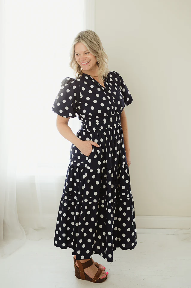Navy Polka Dot Charm Dress - Image 2