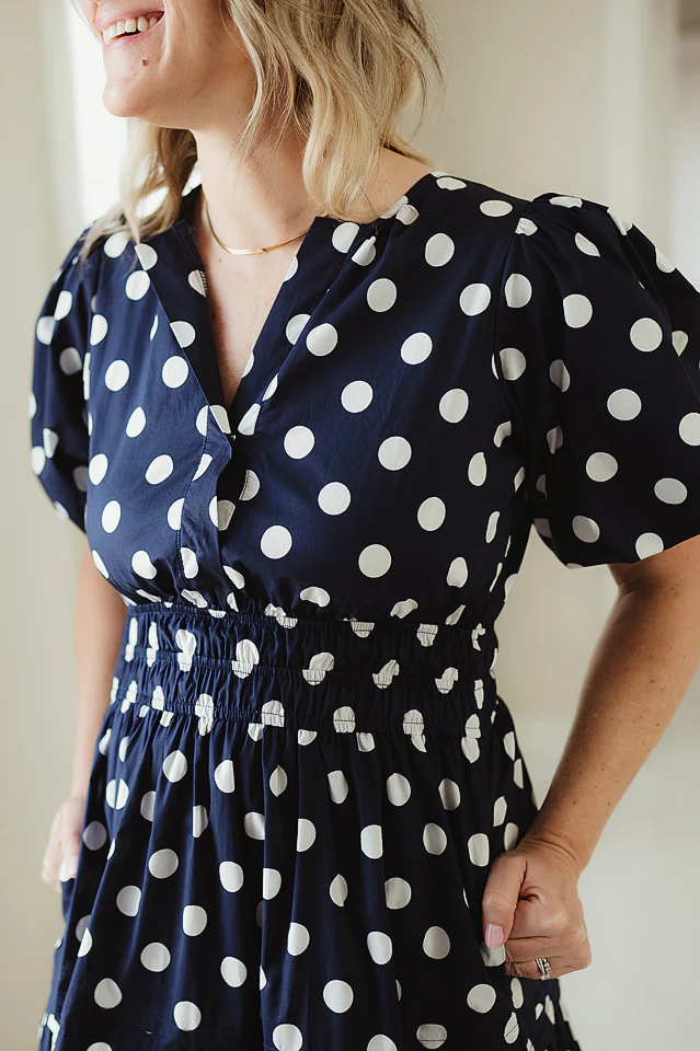 Navy Polka Dot Charm Dress - Image 4